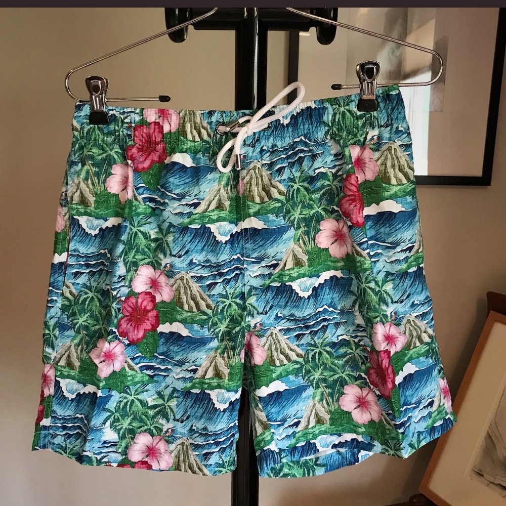 Franks Australia Mens Mid-Length Oahu Swim Trunks Floral Tropical designer New